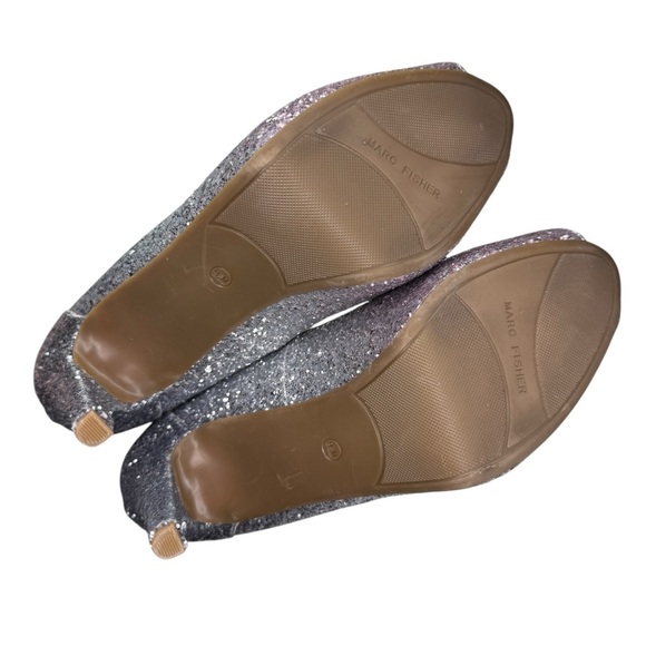 Marc Fisher Harpyly Heels Pumps Sz 9.5 Silver Pink Peep Toe Sparkle Glitter - Picture 12 of 16